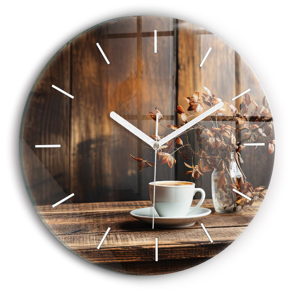 Round glass wall clock A cup of coffee