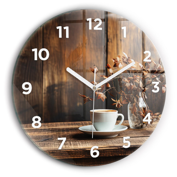 Round glass wall clock A cup of coffee