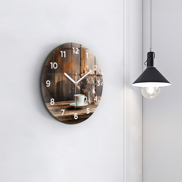Round glass wall clock A cup of coffee