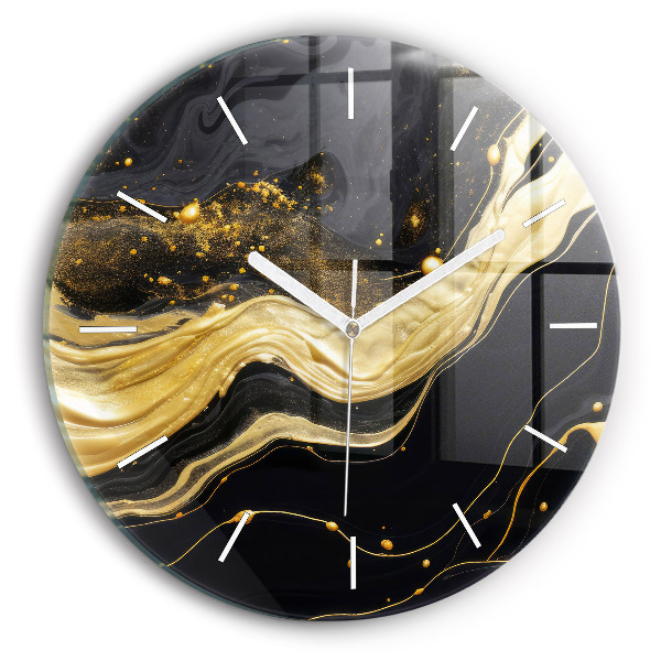 Round glass wall clock Gold marble