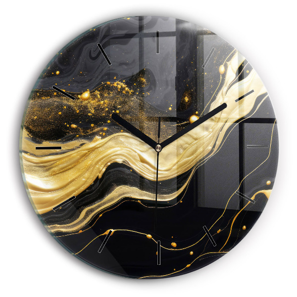 Round glass wall clock Gold marble