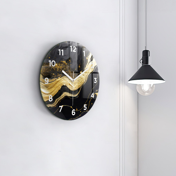 Round glass wall clock Gold marble