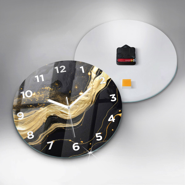 Round glass wall clock Gold marble
