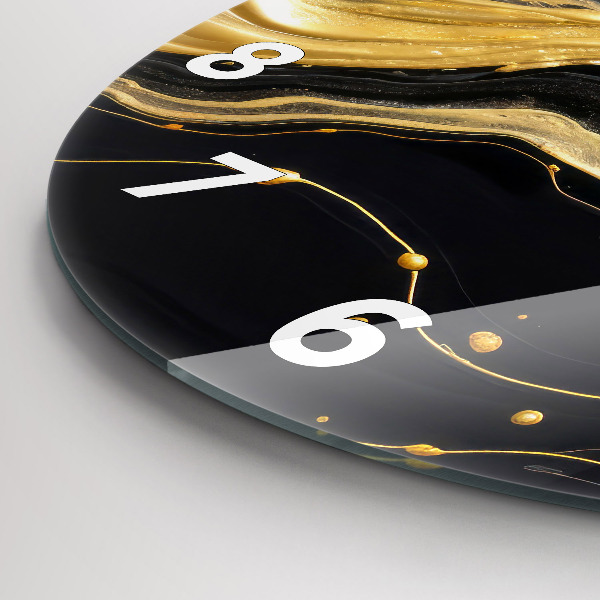 Round glass wall clock Gold marble