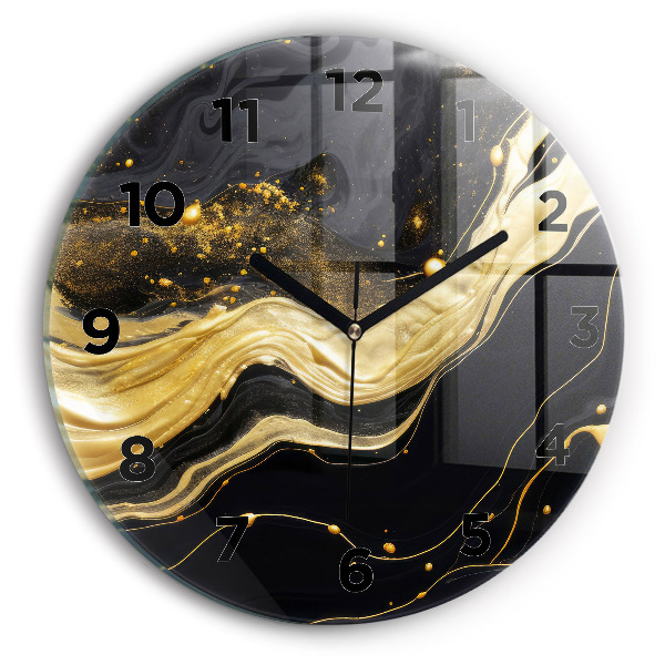 Round glass wall clock Gold marble
