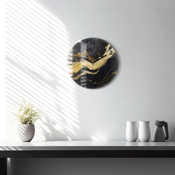 Round glass wall clock Gold marble