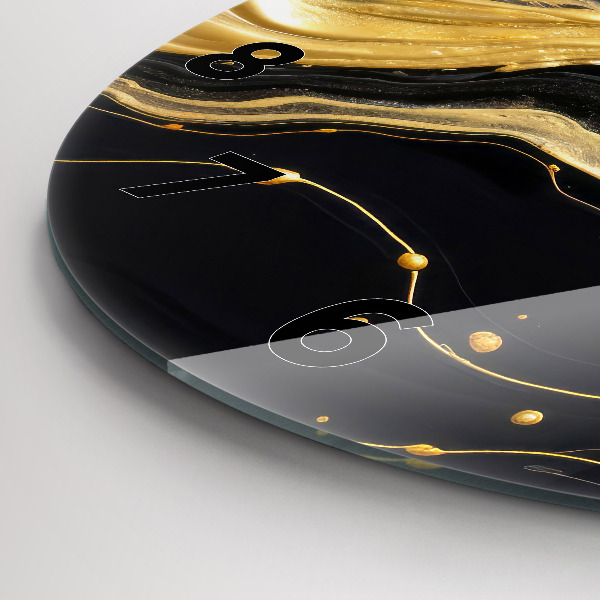 Round glass wall clock Gold marble