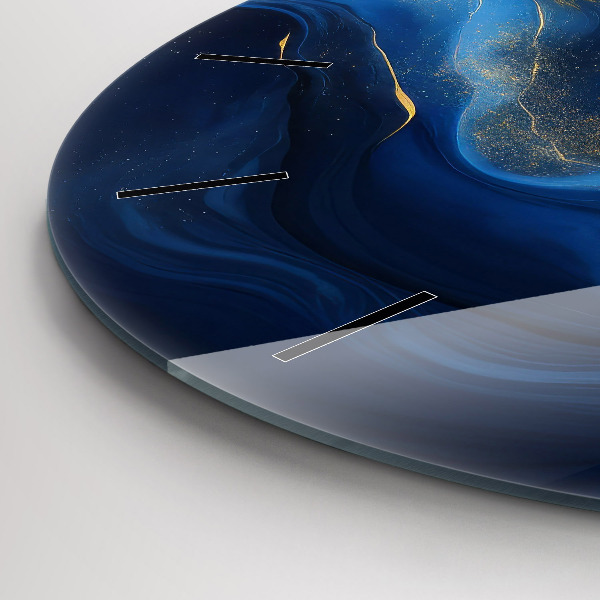 Round glass wall clock Blue marble