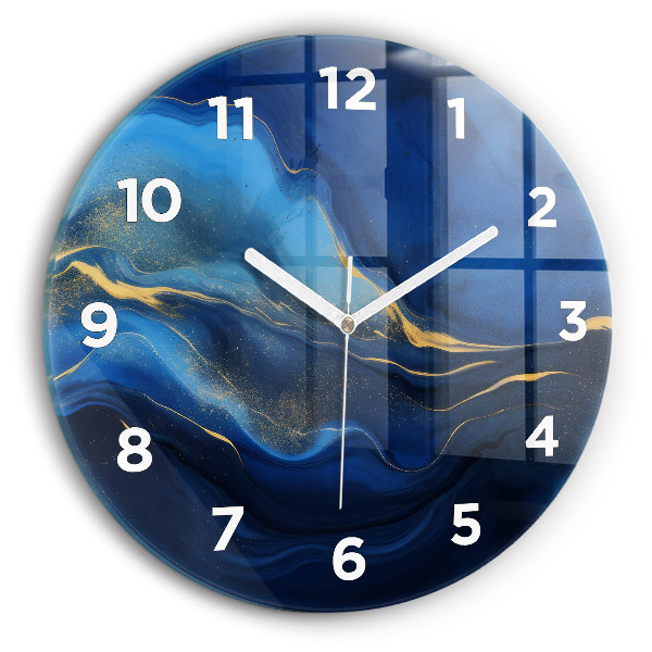 Round glass wall clock Blue marble