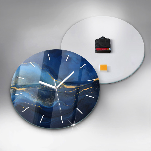 Round glass wall clock Blue marble