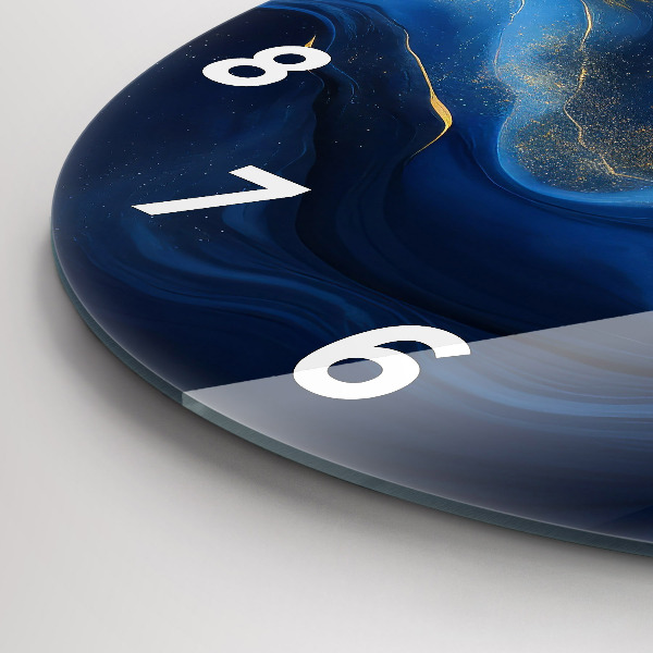 Round glass wall clock Blue marble
