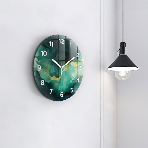 Round glass wall clock Green marble