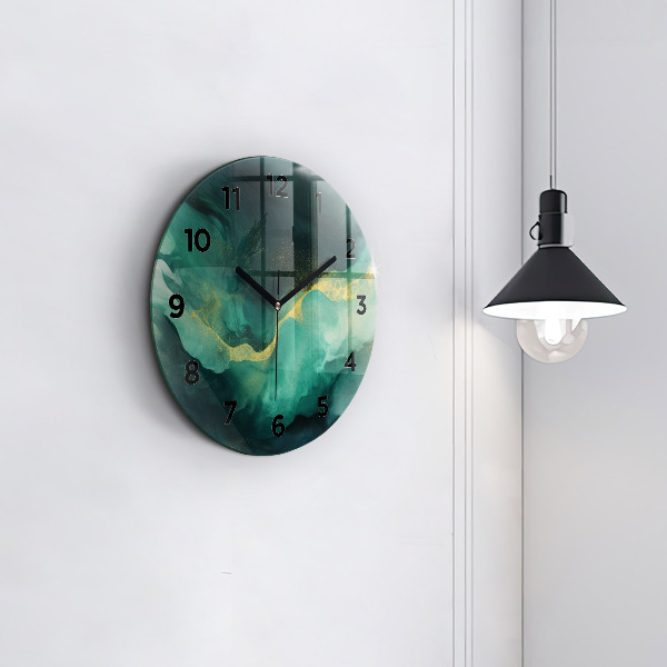 Round glass wall clock Green marble
