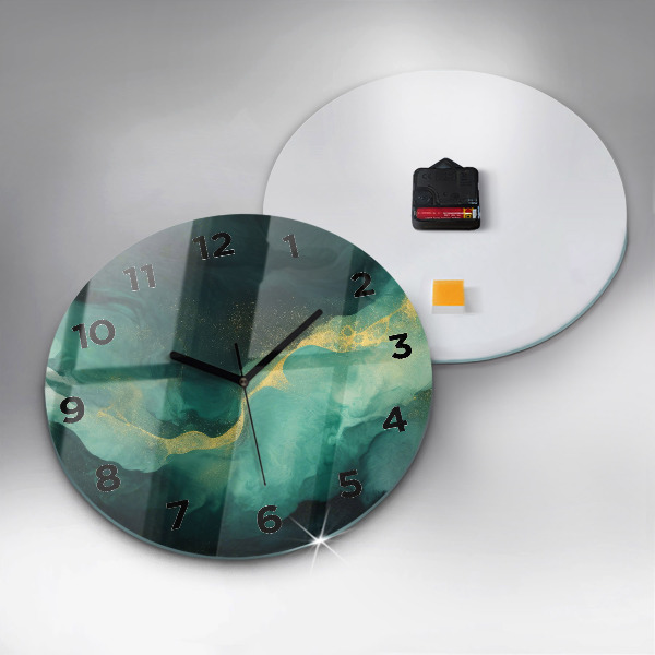 Round glass wall clock Green marble