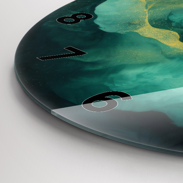 Round glass wall clock Green marble