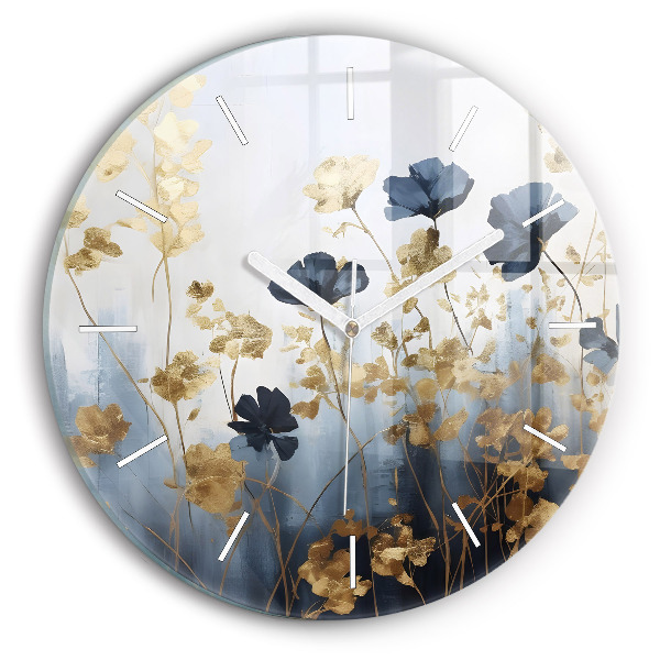 Round glass wall clock Abstract flowers