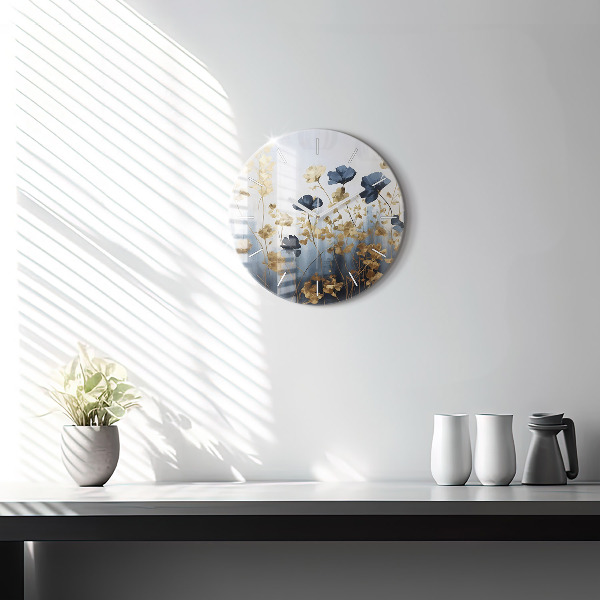 Round glass wall clock Abstract flowers