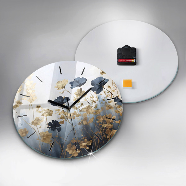 Round glass wall clock Abstract flowers