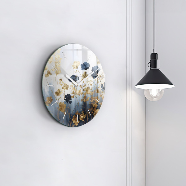 Round glass wall clock Abstract flowers