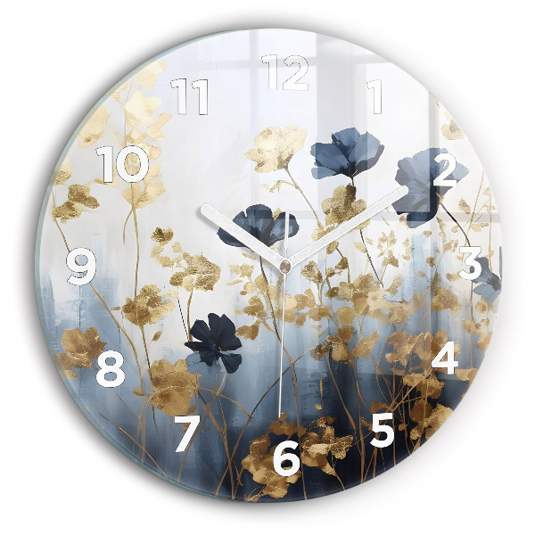 Round glass wall clock Abstract flowers