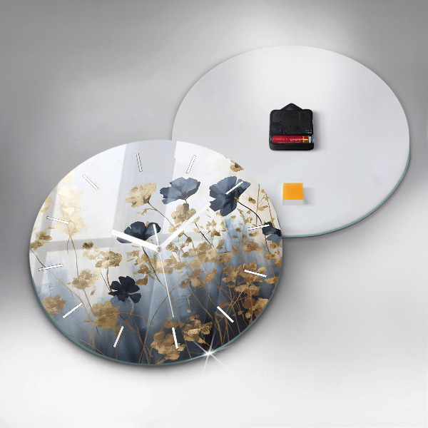 Round glass wall clock Abstract flowers