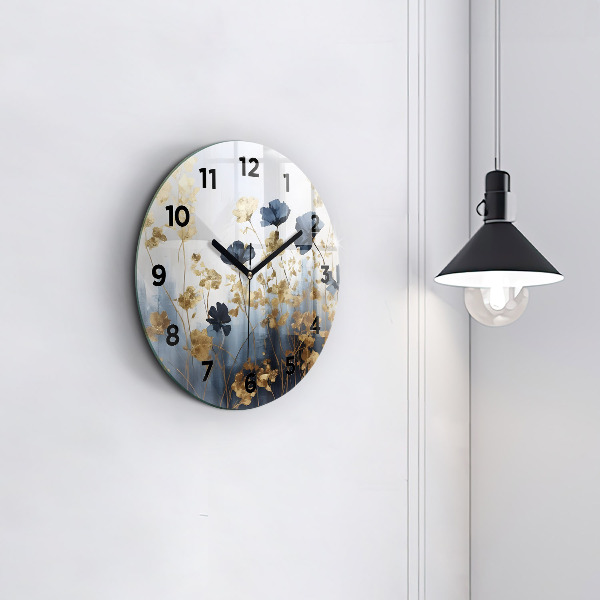 Round glass wall clock Abstract flowers