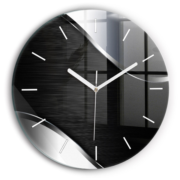 Round glass wall clock Black and silver lines