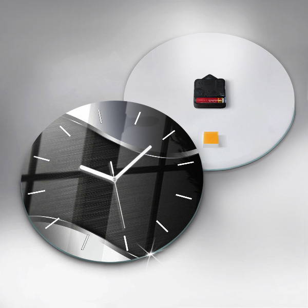Round glass wall clock Black and silver lines