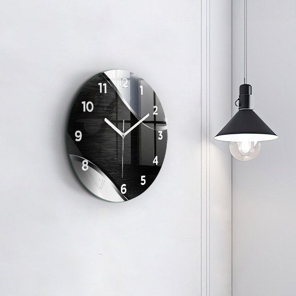 Round glass wall clock Black and silver lines