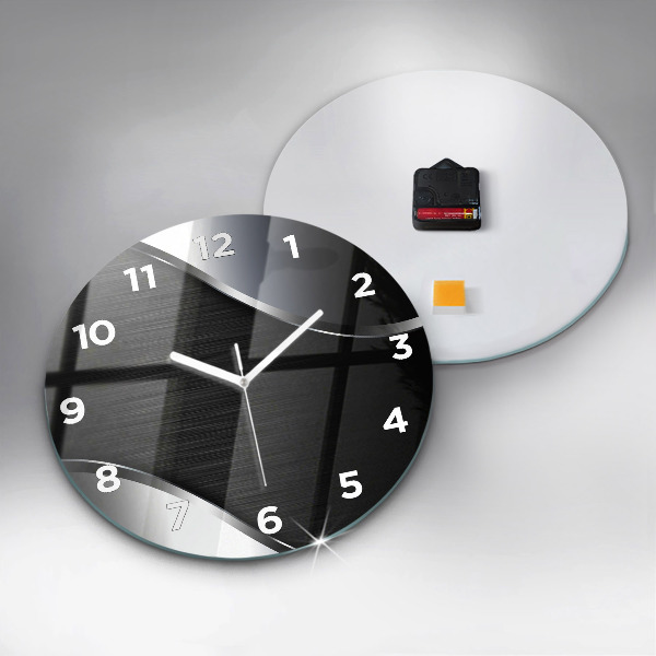 Round glass wall clock Black and silver lines