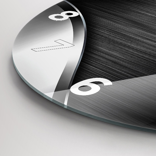 Round glass wall clock Black and silver lines