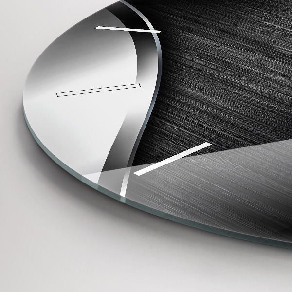 Round glass wall clock Black and silver lines