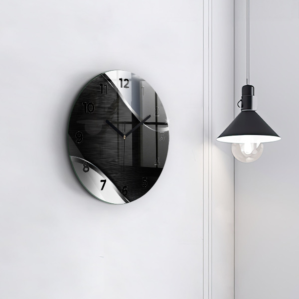 Round glass wall clock Black and silver lines