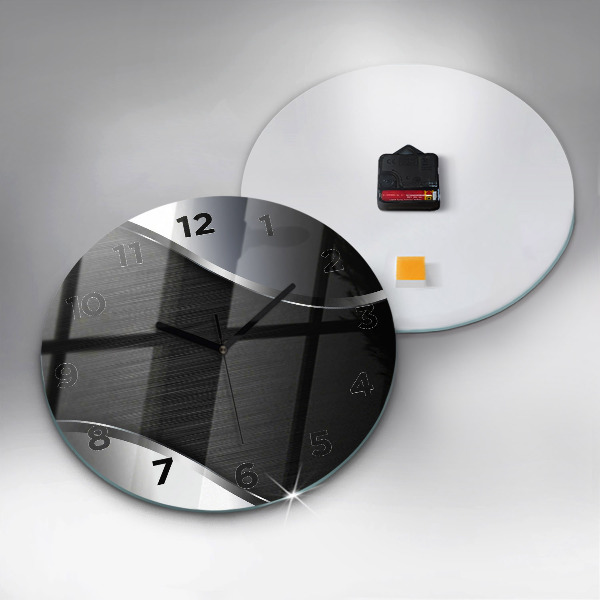 Round glass wall clock Black and silver lines