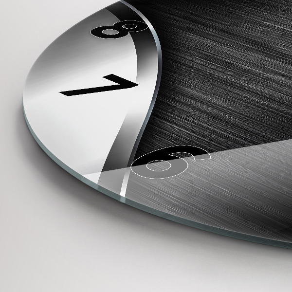 Round glass wall clock Black and silver lines