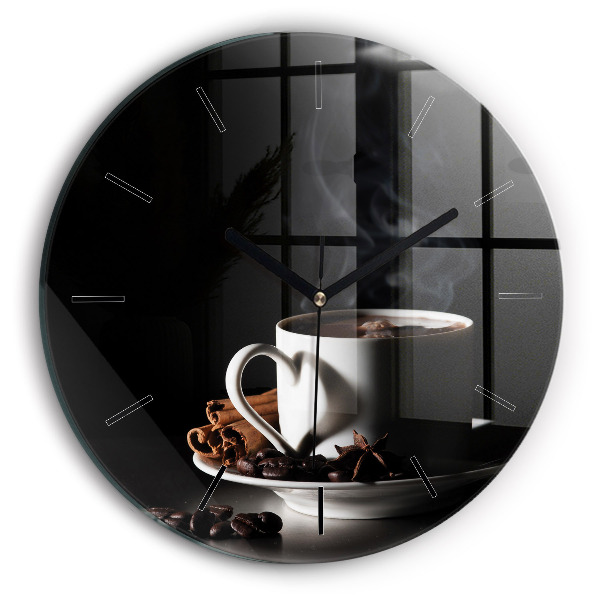 Round glass wall clock A cup of coffee
