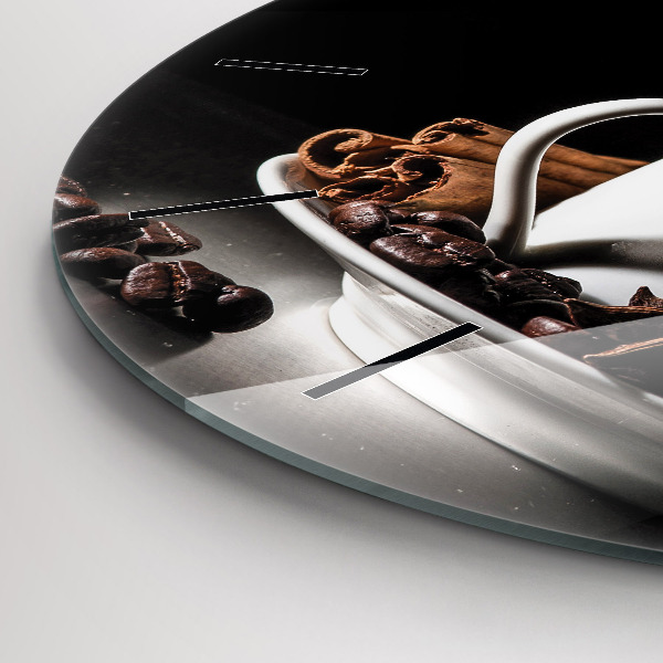 Round glass wall clock A cup of coffee