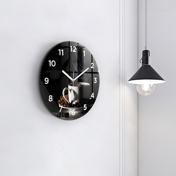 Round glass wall clock A cup of coffee