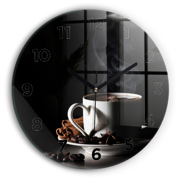 Round glass wall clock A cup of coffee