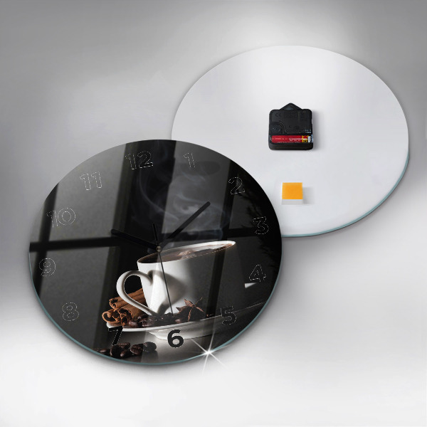 Round glass wall clock A cup of coffee