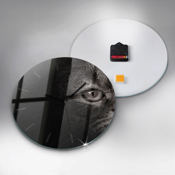Round glass wall clock Scottish Fold Dog and Cat
