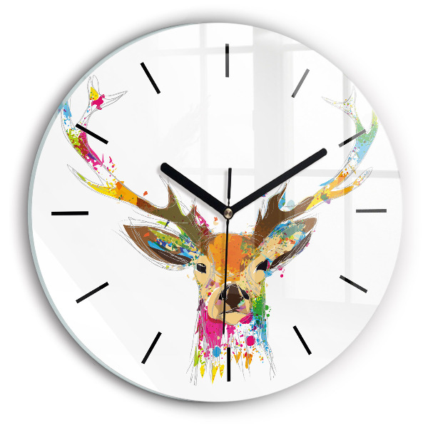 Round glass wall clock Deer head