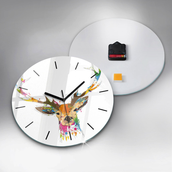 Round glass wall clock Deer head