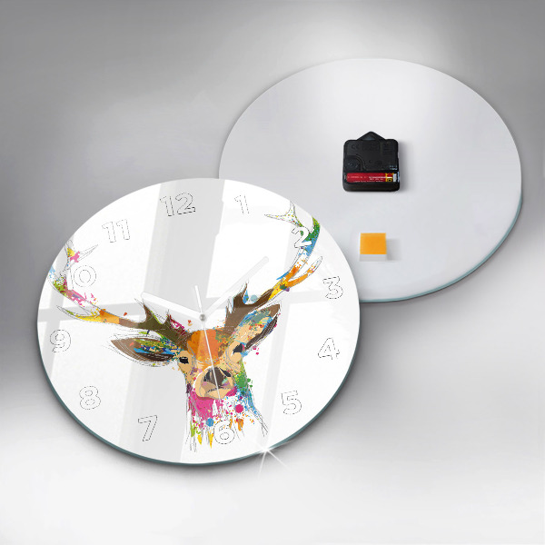 Round glass wall clock Deer head