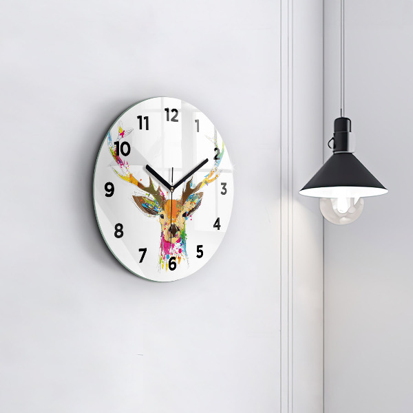 Round glass wall clock Deer head