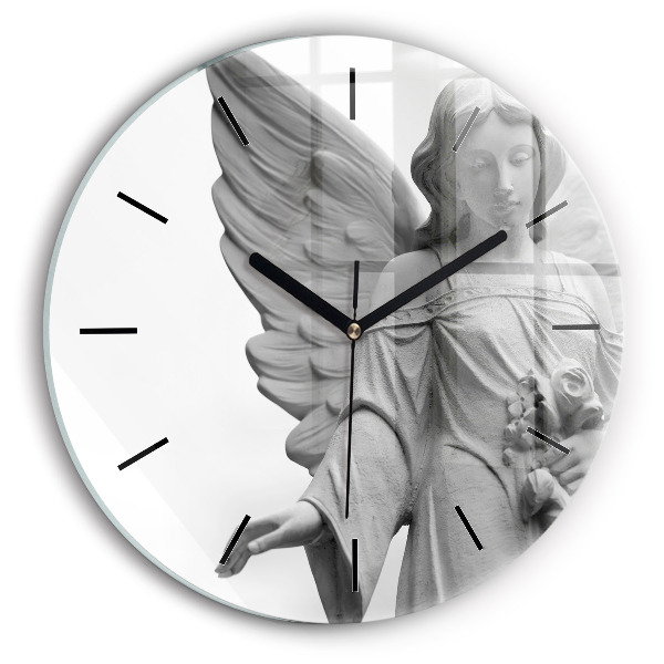 Round glass wall clock Old Angel Sculpture