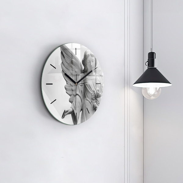 Round glass wall clock Old Angel Sculpture