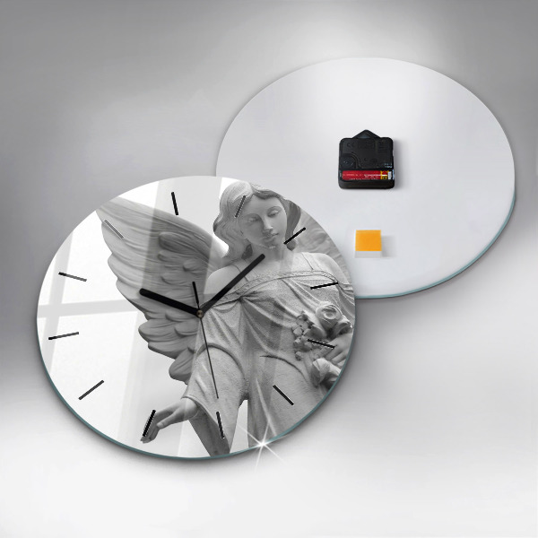 Round glass wall clock Old Angel Sculpture