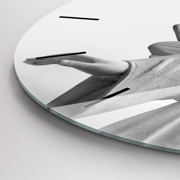 Round glass wall clock Old Angel Sculpture