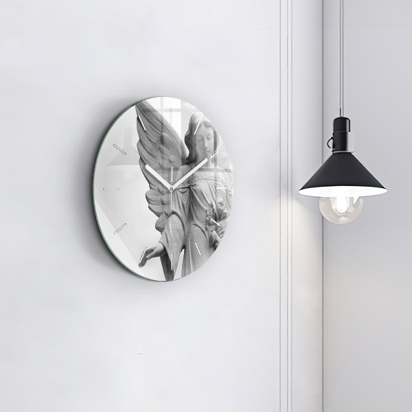 Round glass wall clock Old Angel Sculpture